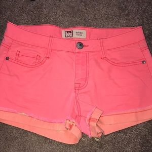 Neon pink/orange jean shorts